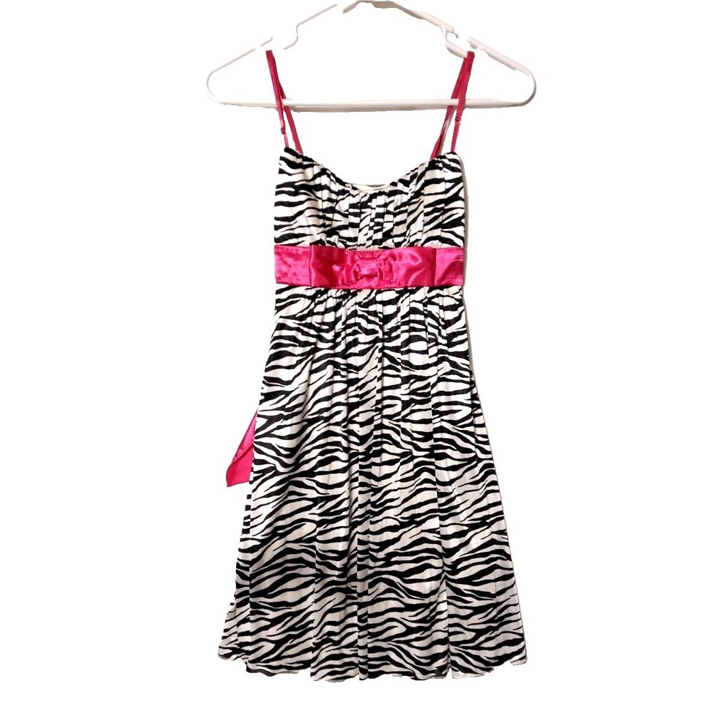 Womans' Dress - Ruby Rox -Sleeveless Black/White Zebra - Pink Bow - Sz S